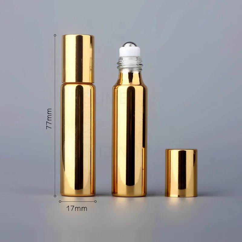 10ml Gold/Silver/Black Glass Roll On Bottle with Stainless Steel Roller Ball for Perfume Eye Cream Essential Oil Travel Bottles - petguardiansupplies