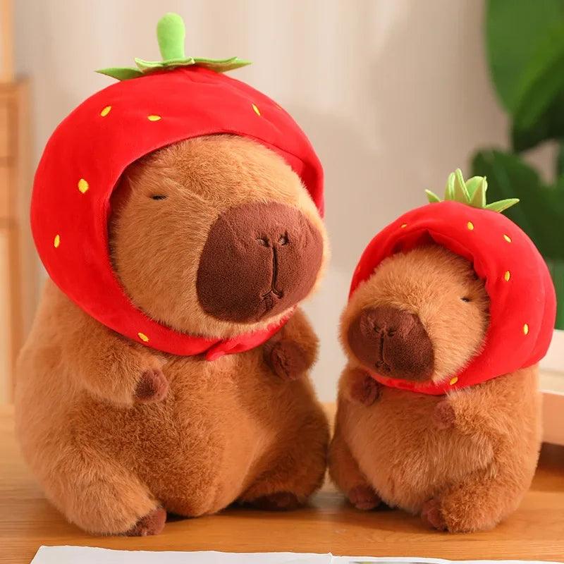 Cute Capybara Plush Toy Kawaii Fluffy Capibara With Turtle Bag Strawberry Cap Stuffed Animals Kids Birthday Gift Home Decoration - petguardiansupplies