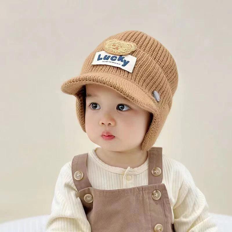 Korean Kids Knit Ear Protection Baseball Hat 4-6year Children Windproof Cold Resistant Earmuffs Cap Winter Warm Baby Wool Beanie - petguardiansupplies