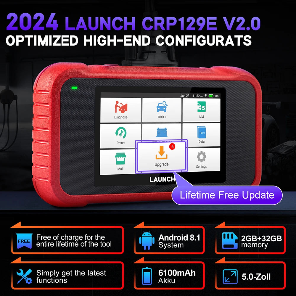 LAUNCH X431 CRP129E / CRP129E V2.0 Car OBD2 Diagnostic Tools ENG ABS SRS AT Oil SAS EPB TPMS DPF Reset Auto Scanner Free Update - petguardiansupplies