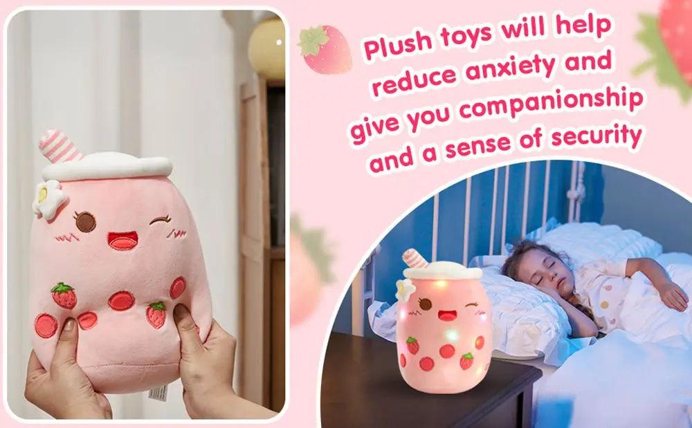 26-38cm LED Light Milk Tea Doll Plush Toy Green Pink Soft Cute Throw Pillows Strawberry Stuffed Animals for Girls Birthday Gift - petguardiansupplies