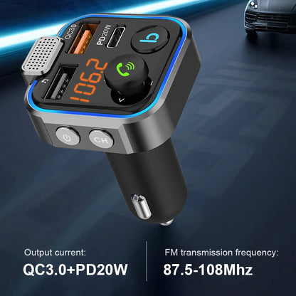 Fast Charging Car Charger PD 20W QC3.0 Wireless FM Transmitter Bluetooth Audio Handsfree Phone Adapter Car MP3 Player Modulator - petguardiansupplies