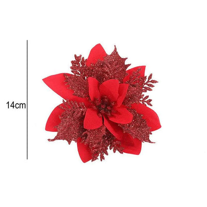 Glitter Artifical Christmas Flowers Merry Christmas Tree Decoration Happy New Year Ornaments Xmas Fake Flowers Natal - petguardiansupplies