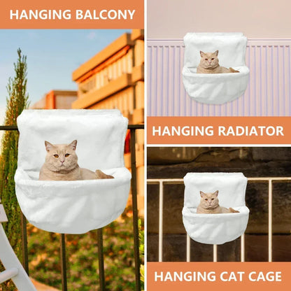 Cat Radiator Bed, Hammock Hanging Pet Bed,Heated Calming Fluffy Cradle for Pet,Cat Shelf Warm Cozy Plush Nap Mat with Wire Frame - petguardiansupplies