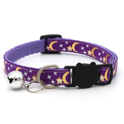 Cat Collar With Bell Cartoon Star Moon Dog Puppy Cat Kitten Collar Adjustable Safety Bell Ring Necklace Cat Jewelry - petguardiansupplies