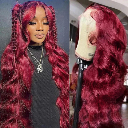 99J Burgundy Lace Front Human Hair Wig Body Wave Red Colored Wigs Brazilian 13x4 Lace Frontal Wigs On Sale Clearance For Women - petguardiansupplies