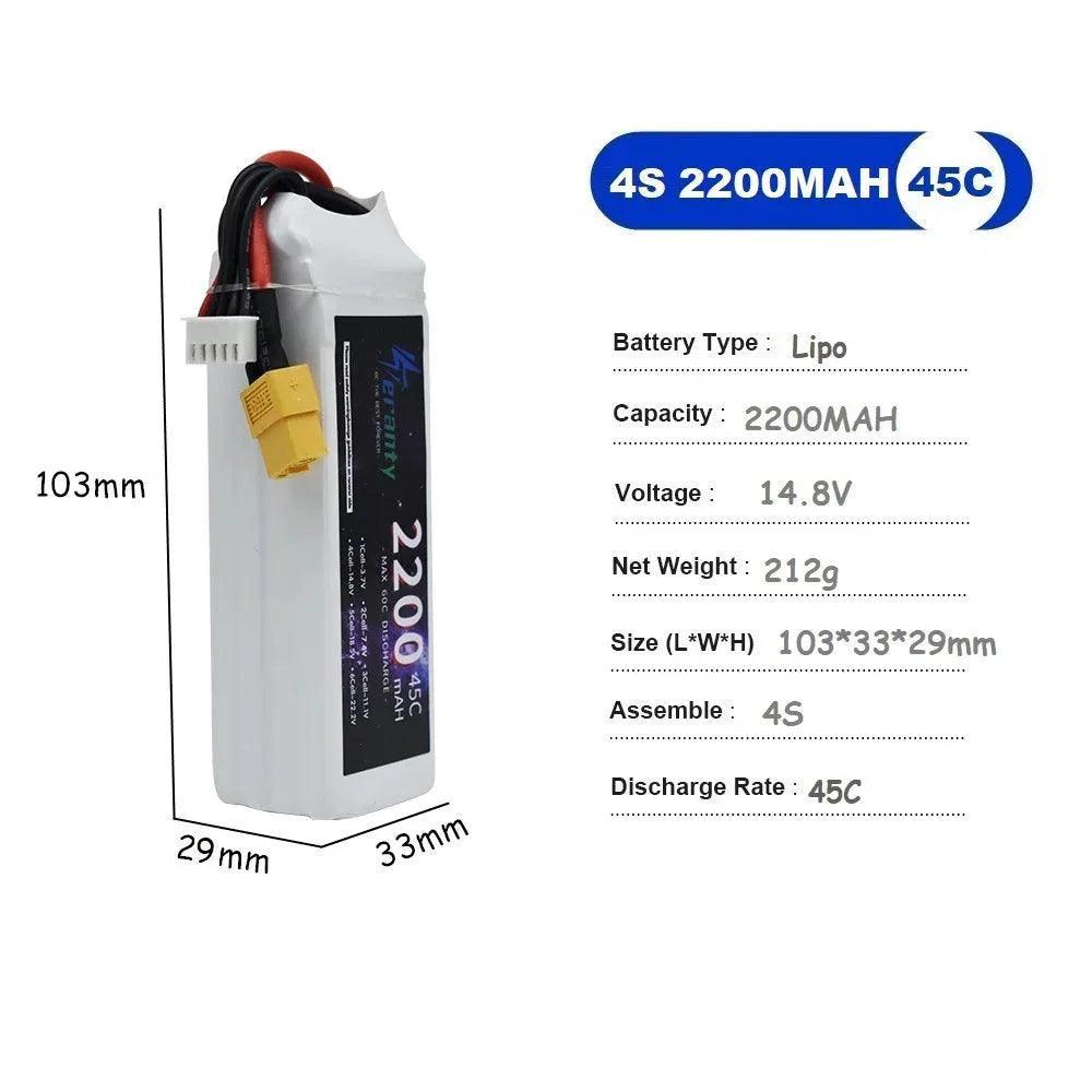 4S 14.8V 45C 2200MAh 2600MAh 3000MAh/3300MAh 60C Lipo Battery for RC Car FPV Quadcopter Helicopter Drone Racing Model Hobby - petguardiansupplies