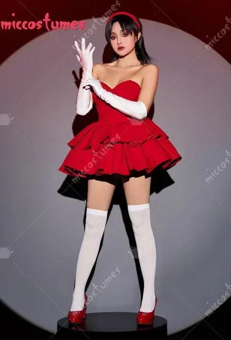 Miccostumes Women Delux Mima Cosplay Costume Dress Red Strapless Tube Dress with Headband with Thigh-High Stockings and Gloves - petguardiansupplies