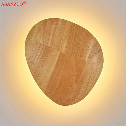 AC110-240V Wooden LED Wall Lamp Craft Round Oval Shape with Light Decorative Lamp Source Wall-mounted Indoor Lighting - petguardiansupplies