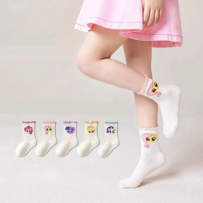 5Pcs Kawaii My Little Pony Kids Socks Pinkie Pie Fluttershy Rainbow Dash Cute Anime In Tube Socks Spring Autumn Soft Socks Gift - petguardiansupplies