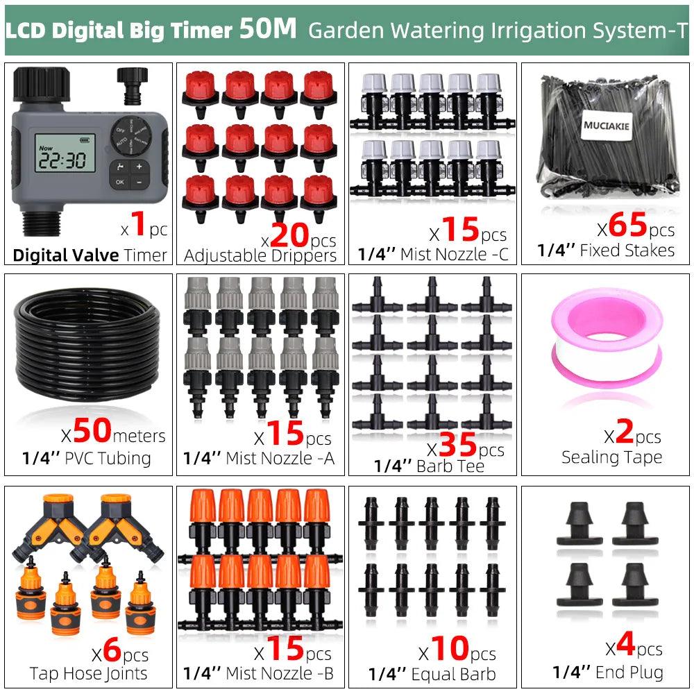 MUCIAKIE 50M-5M DIY Drip Irrigation System Automatic Watering Garden Hose Micro Drip Watering Kits with Adjustable Drippers - petguardiansupplies