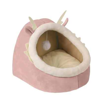 Dragon Cats Bed Dog House Plush Resting Cushion with Teaser Cats Warm Cave - petguardiansupplies