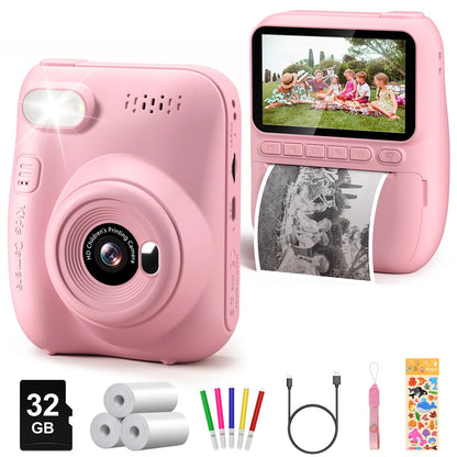 Kids Digital Camera 3.0" Portable Instant Print Camera 32MP HD 1080P Camera Toy Gift For 6-12 Year With 3 Rolls Printer Paper - petguardiansupplies