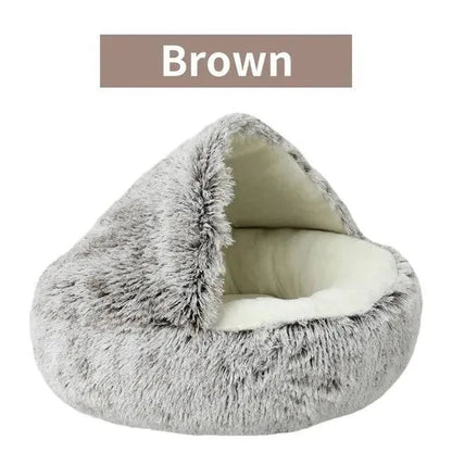 Soft Plush Pet Bed with Cover Round Cat Bed Pet Mattress Warm Cat Dog 2 in 1 Sleeping Nest Cave for Small Dogs - petguardiansupplies