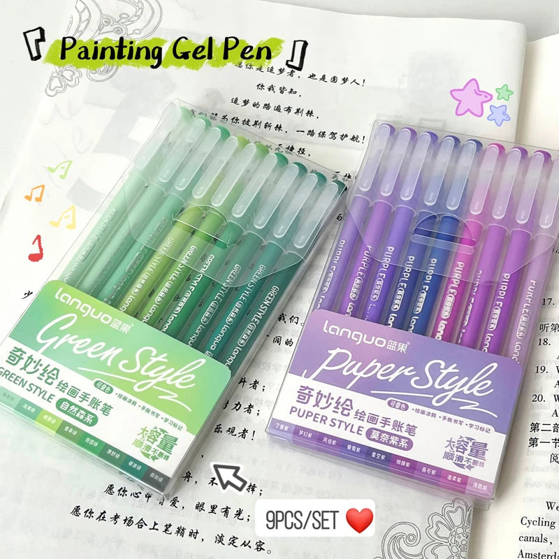 9PCS/Set Multicolor Gel Pen Colored Painting Gel Ink Pen 0.6MM DIY Graffiti Pen Morandi Retro Color Drawing Pen Art Supplies New - petguardiansupplies