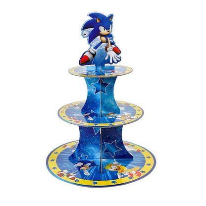 Sonic The Hedgehog Birthday Party Cake Rack 3-Layer Dessert Table Paper Cake Tower Children's Birthday Party Decoration Supplies - petguardiansupplies