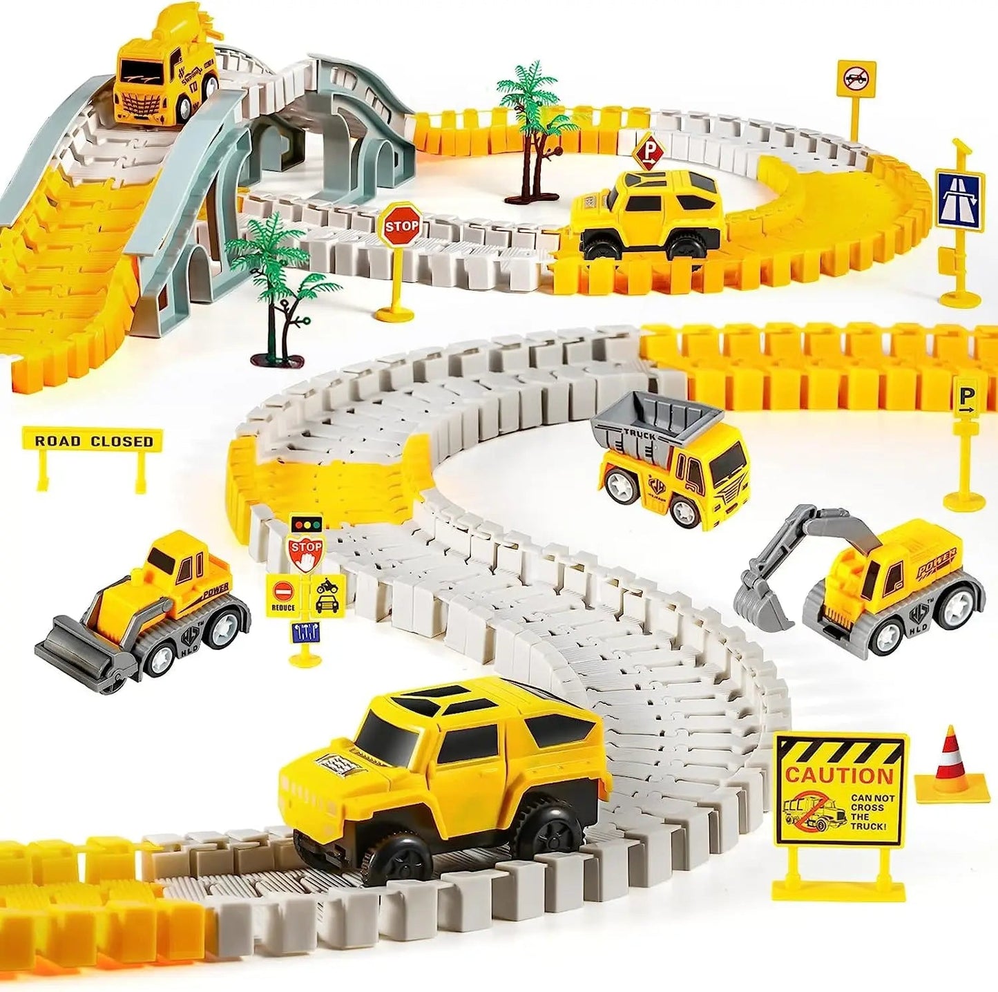 260 PCS Construction Race Tracks for Kids Toys, 2 Electric Cars, 4 Construction Cars, 1 Map & Flexible DIY Track Set for 3+ kids - petguardiansupplies