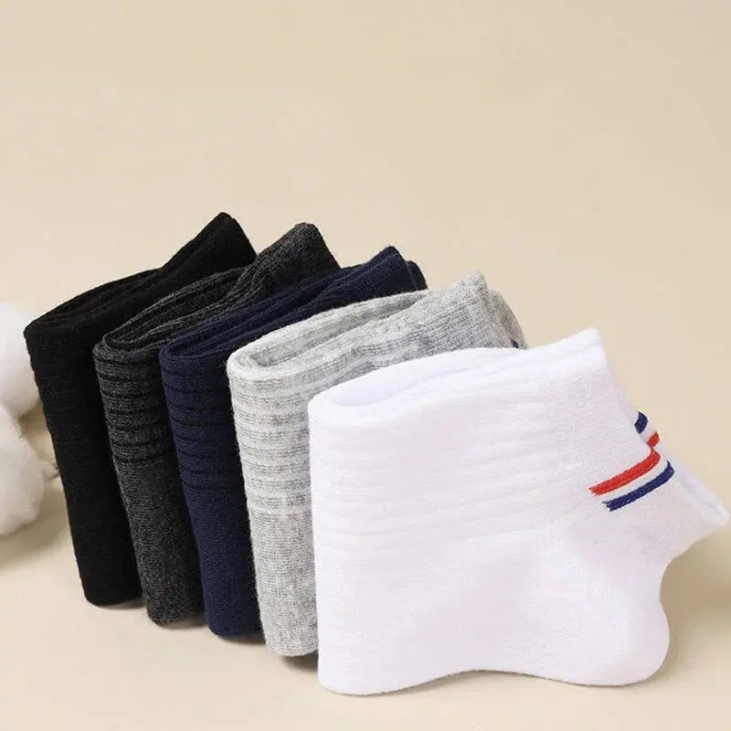 5 Pairs Thin Boat Socks Summer Blending Plain Color Mens Casual Breathable Sweat Absorbing Calibration - petguardiansupplies