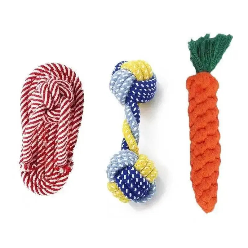 1PC Dog Toy Carrot Knot Rope Ball Cotton Rope Dumbbell Puppy Cleaning Teeth Chew Toy Durable Braided Bite Resistant Pet Supplies - petguardiansupplies