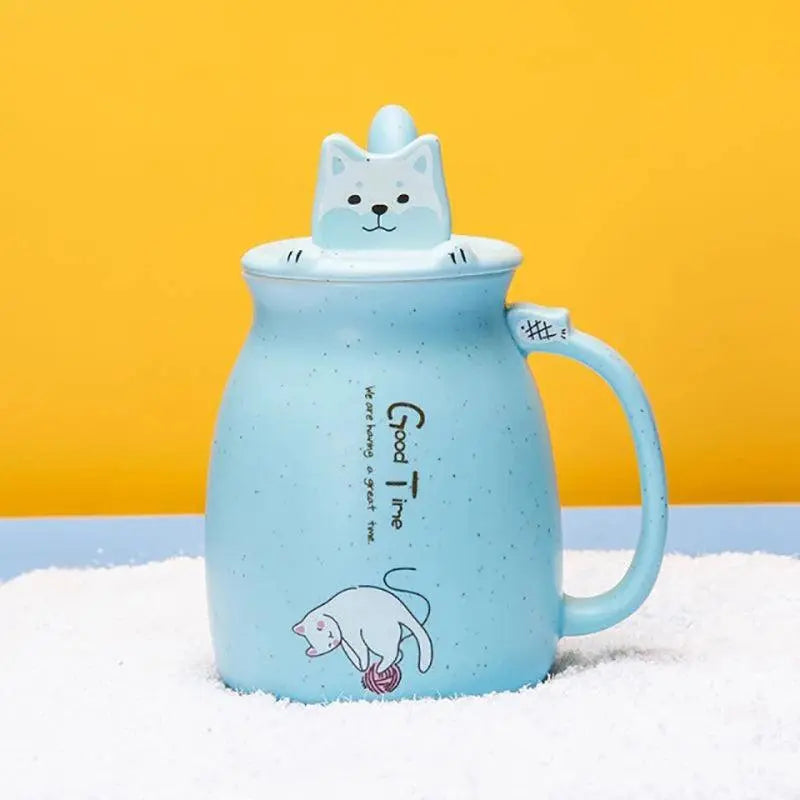 Creative color cat heat-resistant Mug cartoon with lid 450ml cup kitten coffee ceramic mugs children cup office Drinkware gift - petguardiansupplies