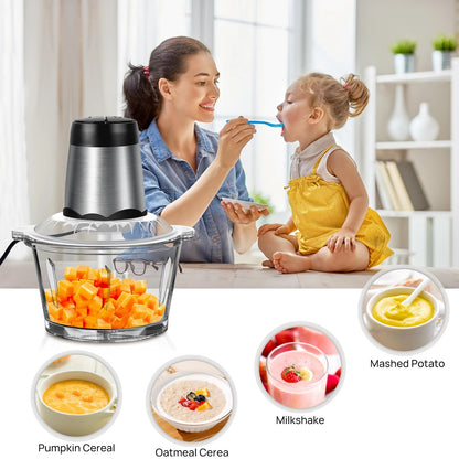 2L Electric Food Chopper Vegetable Chopper Small Food Processor Meat Grinder Mixer Electric Dicer with 2 Speeds Meat Mincer - petguardiansupplies