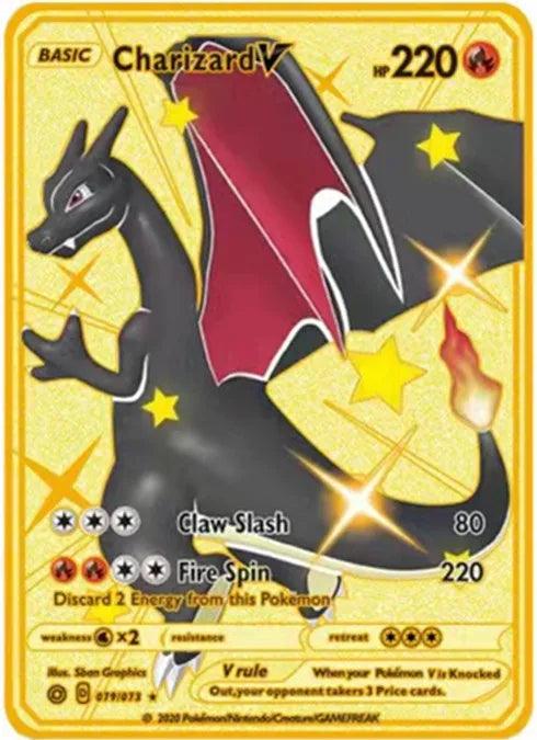 Pokemon English Metal Card Anime Pikachu Charizard Mewtwo Blastoise Vmax Shiny Letters Game Collection Card Kids Toy Gifts - petguardiansupplies