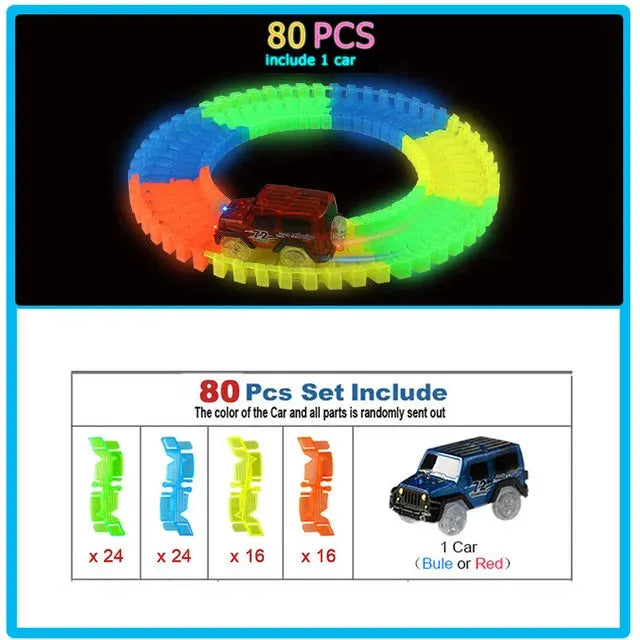 Glow Racing Track Set 5 Led Light Track Car Flexible Glowing Tracks Toy 162/165/220/240 Race Track Flexible Railway LED Car - petguardiansupplies