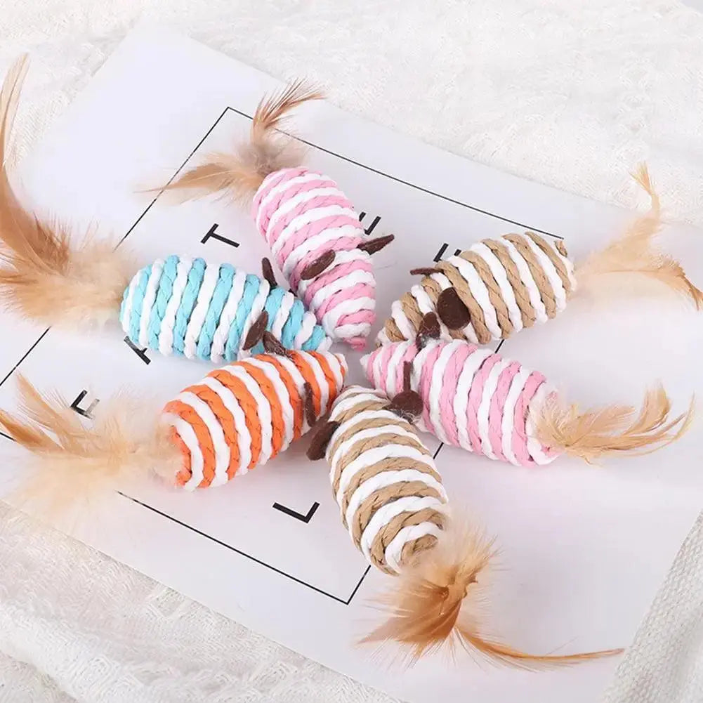 Cat Toys Pet Toys Mopping Mouse Toy Cat Plush Feather Built In Bell Natural Harmless Bite-resistant Pet Supplies For Indoor Cats - petguardiansupplies