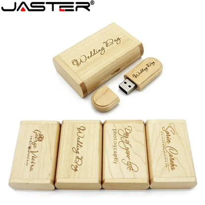 JASTER 1PCS free custom logo laser engraving wooden+Box pendrive 4GB 8GB 16GB 32GB 64GB USB Flash Drive photography gift - petguardiansupplies