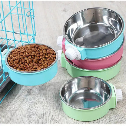 Pet Dog Puppy Stainless Steel Hanging Food Water Bowl Feeder For Cage Crate - petguardiansupplies