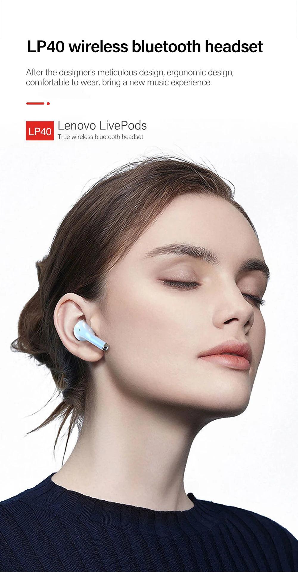 Lenovo LP40Pro Earphones Wireless Bluetooth Earbuds Sports Waterproof Headphone with Mic Touch Control TWS Headset Original - petguardiansupplies