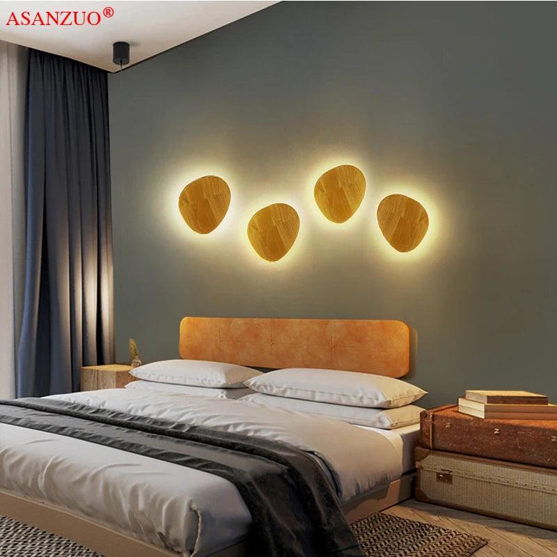 AC110-240V Wooden LED Wall Lamp Craft Round Oval Shape with Light Decorative Lamp Source Wall-mounted Indoor Lighting - petguardiansupplies