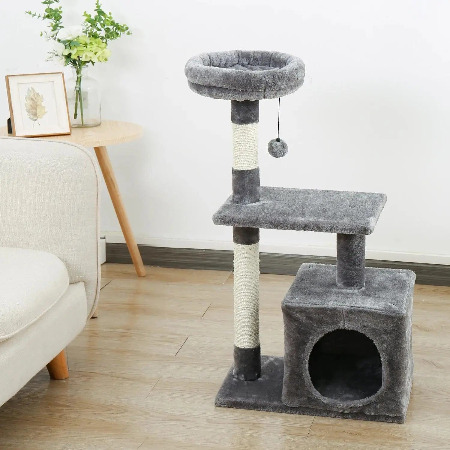 Speedy Pet Multifunctional Chair Creative Cube House with Scratching Removable Pad Cushions Pet Activity Cat Tree with Ball - petguardiansupplies