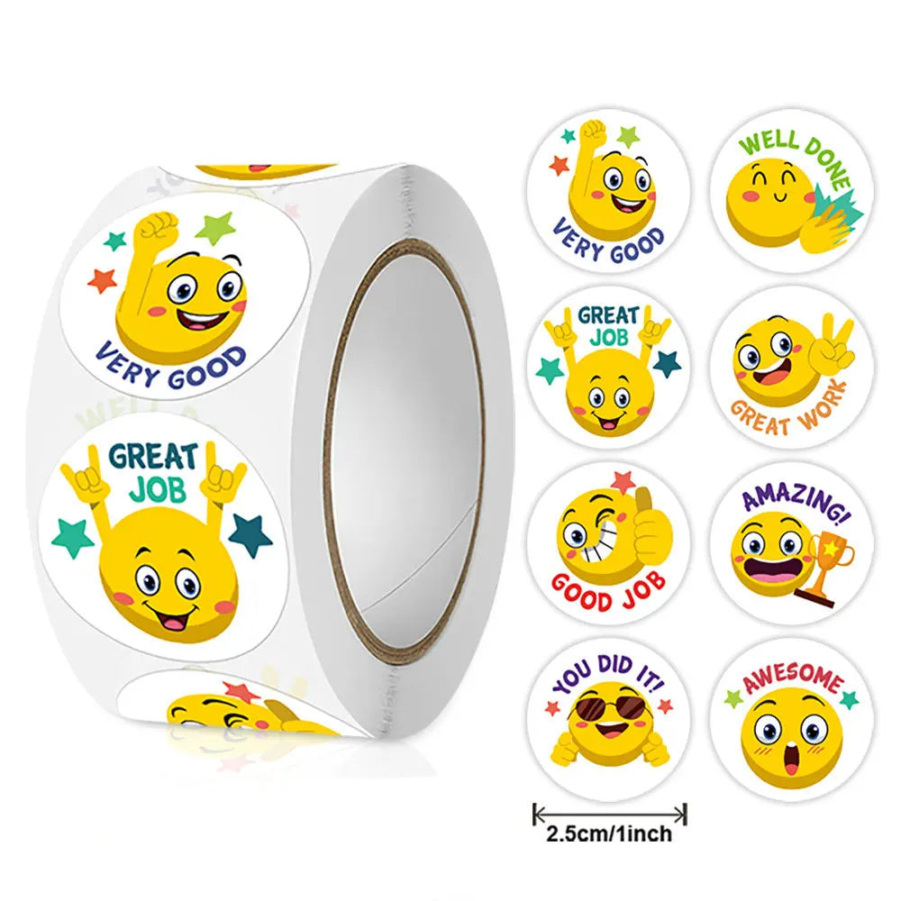 Hot Face Stickers Reward Cartoon Self-adhesive Teachers  Children Thanks Round Fluorescent Color Spot Goods Happyness incentive - petguardiansupplies