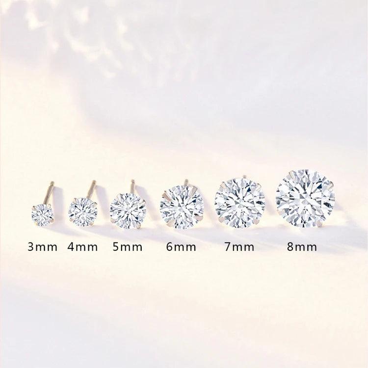 Crystal Zircon Real 925 Sterling Silver Earrings Channel Cubic Zirconia Silver Stud Earrings for Women Sterling Silver Jewelry - petguardiansupplies