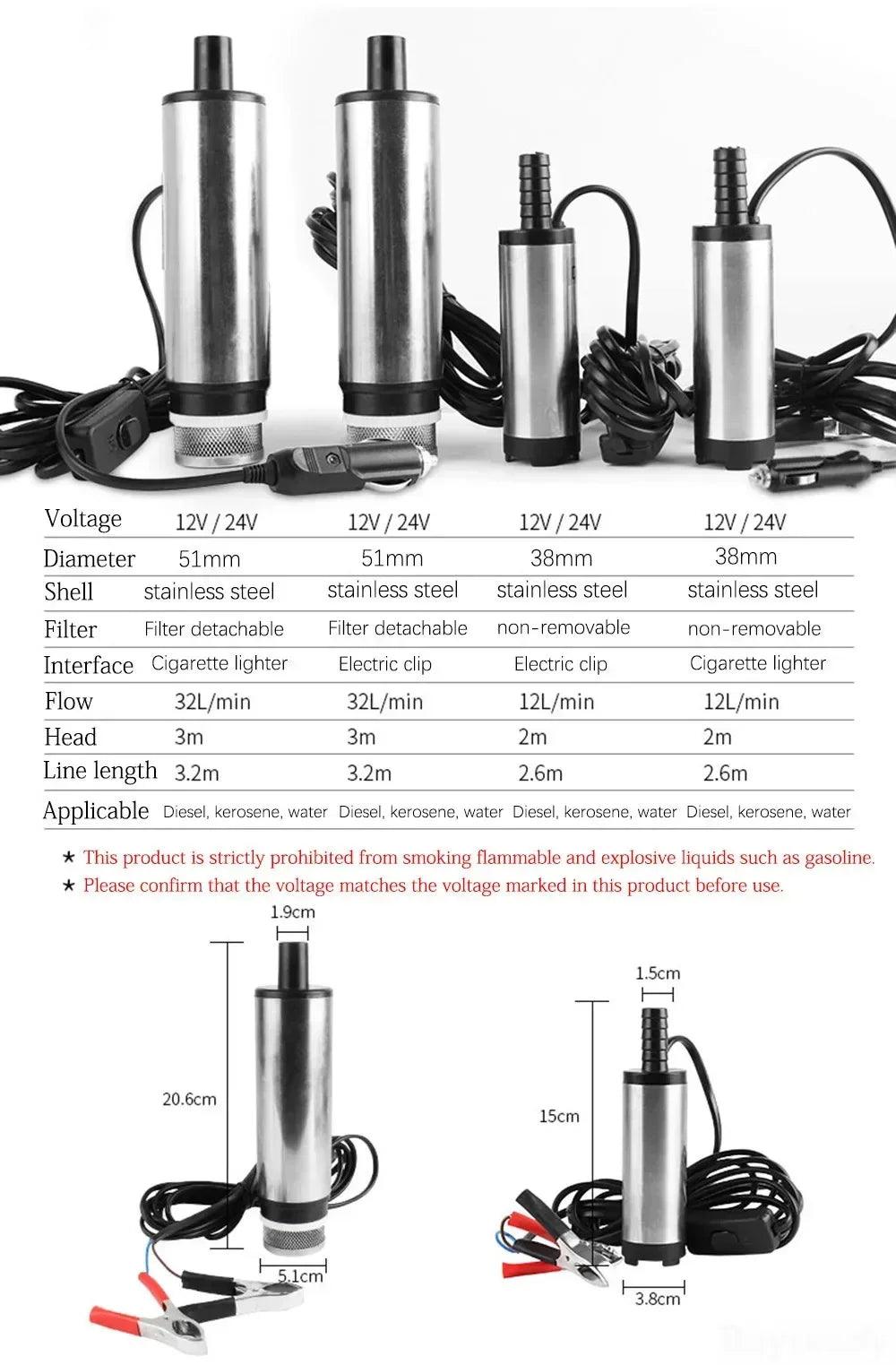 12L/min 30L/min 12V 24V 220V Electric Submersible Oil Pump For Car Diesel Kerosene Fuel Transfer Water Suction Pump 12 24 V Volt - petguardiansupplies