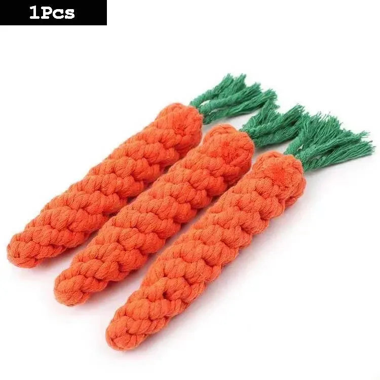 1PC Dog Toy Carrot Knot Rope Ball Cotton Rope Dumbbell Puppy Cleaning Teeth Chew Toy Durable Braided Bite Resistant Pet Supplies - petguardiansupplies