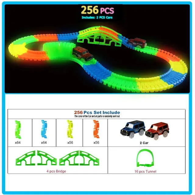 Glow Racing Track Set 5 Led Light Track Car Flexible Glowing Tracks Toy 162/165/220/240 Race Track Flexible Railway LED Car - petguardiansupplies