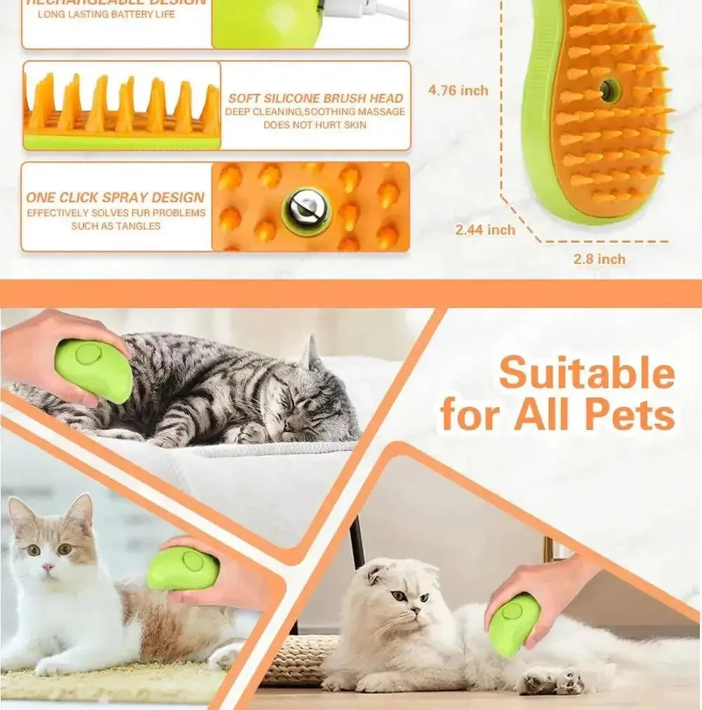 Cat Dog Steamy Brush Steam Brush Electric Sprayer for Massage Pet Grooming tool Shedding 3 in 1 Electric Sprays Massage Combs - petguardiansupplies