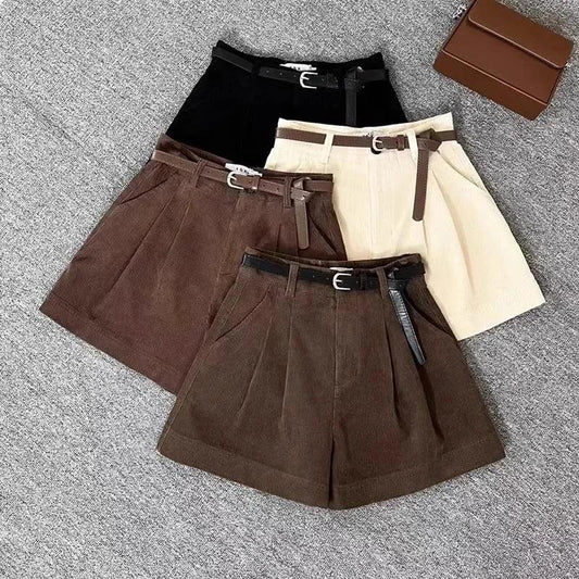 Coffee Color High-waisted Slimming Corduroy Shorts For Women Fashionable 2023 Autumn/winter New Arrival Petite Boot Pants - petguardiansupplies