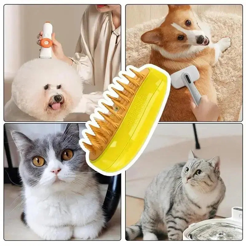 Steamy Dog Brush Electric Spray Cat Hair Brush 3 in1 Dog Steamer Brush for Massage Pet Grooming Removing Tangled and Loose Hair - petguardiansupplies