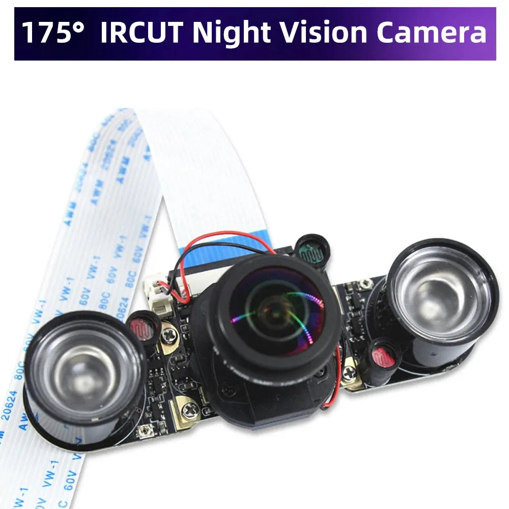 Raspberry Pi 175° IR-CUT Camera Night Vision Focal Adjustable 5MP Fish Eye Auto Switch Day Night for Raspberry Pi 5 4B 3B+ Zero - petguardiansupplies