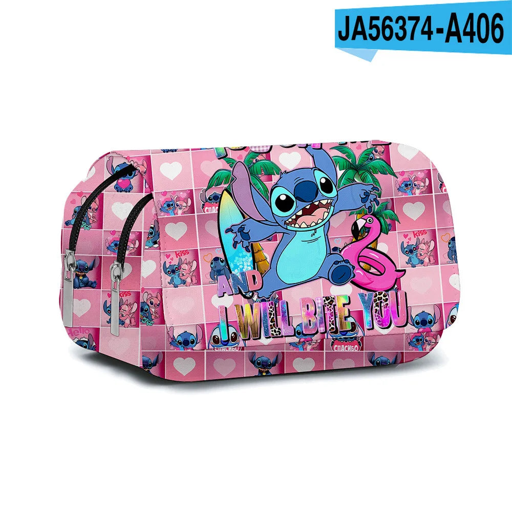 BANDAI Stitch Fully Printed Flap Pen Bag Stationery Box Cartoon Large Capacity Pencil Case Cute Anime Bags Student School Bag - petguardiansupplies