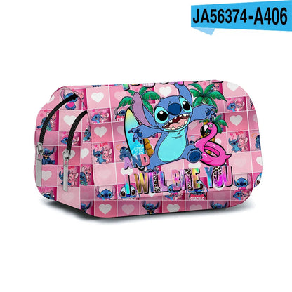 BANDAI Stitch Fully Printed Flap Pen Bag Stationery Box Cartoon Large Capacity Pencil Case Cute Anime Bags Student School Bag - petguardiansupplies