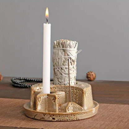 4-In-1 Ceramic Candle & Incense Holder Morandi Color with Cute Stars and Moon Design Perfect for Sage Palo Santo Stick Incense - petguardiansupplies