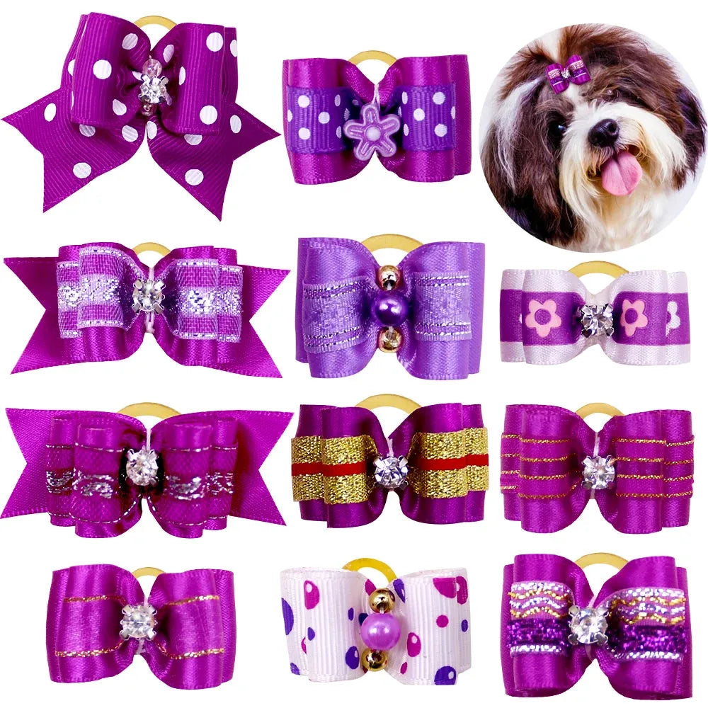 20pcs Pet Dog Cute Hair Bows with Rhinestone&Flowers Ribbon Bows Dog Hair Accessory Dog Groomining Pet Supplies - petguardiansupplies