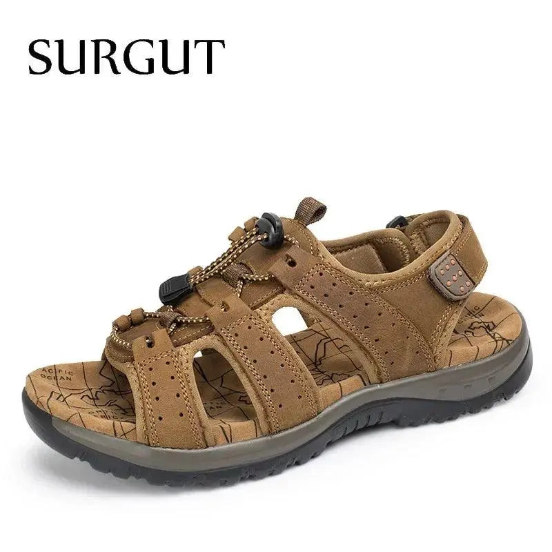 SURGUT Hot Sale New Fashion Summer Leisure Beach Men Shoes High Quality Leather Sandals The Big Yards Men's Sandals Size 38-48 - petguardiansupplies