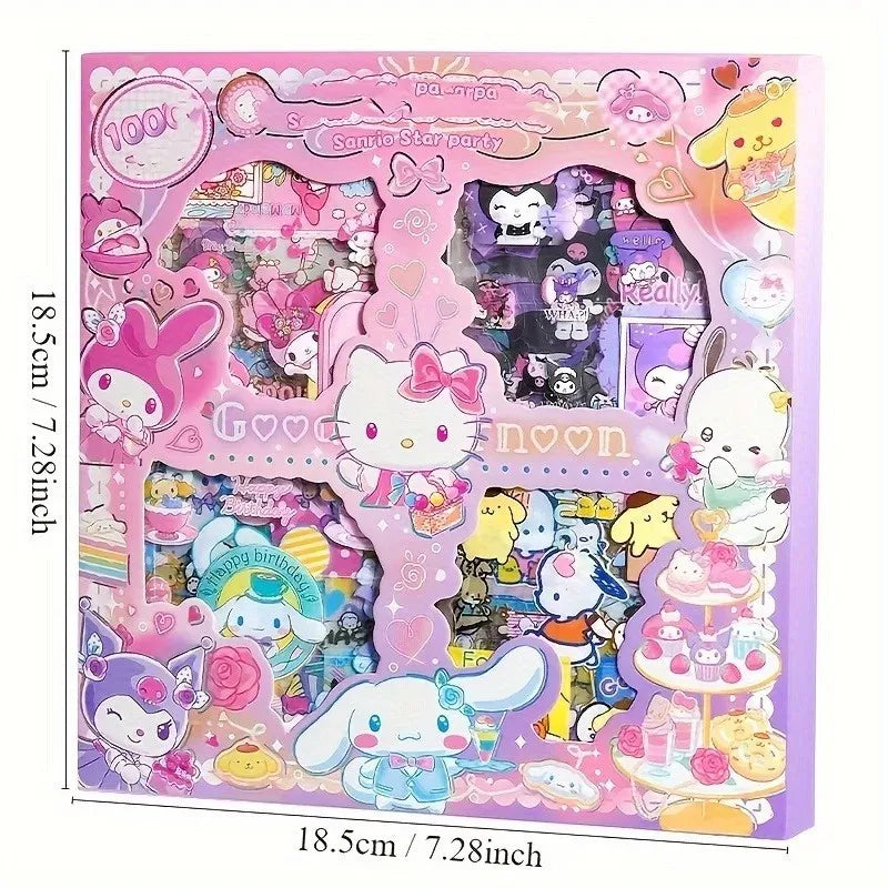 Hello Kitty Sanrio Non-Repeating 100-Piece Sticker Set Cinnamoroll Kuromi Waterproof Stationery Sticker Gift Box Birthday Gift - petguardiansupplies