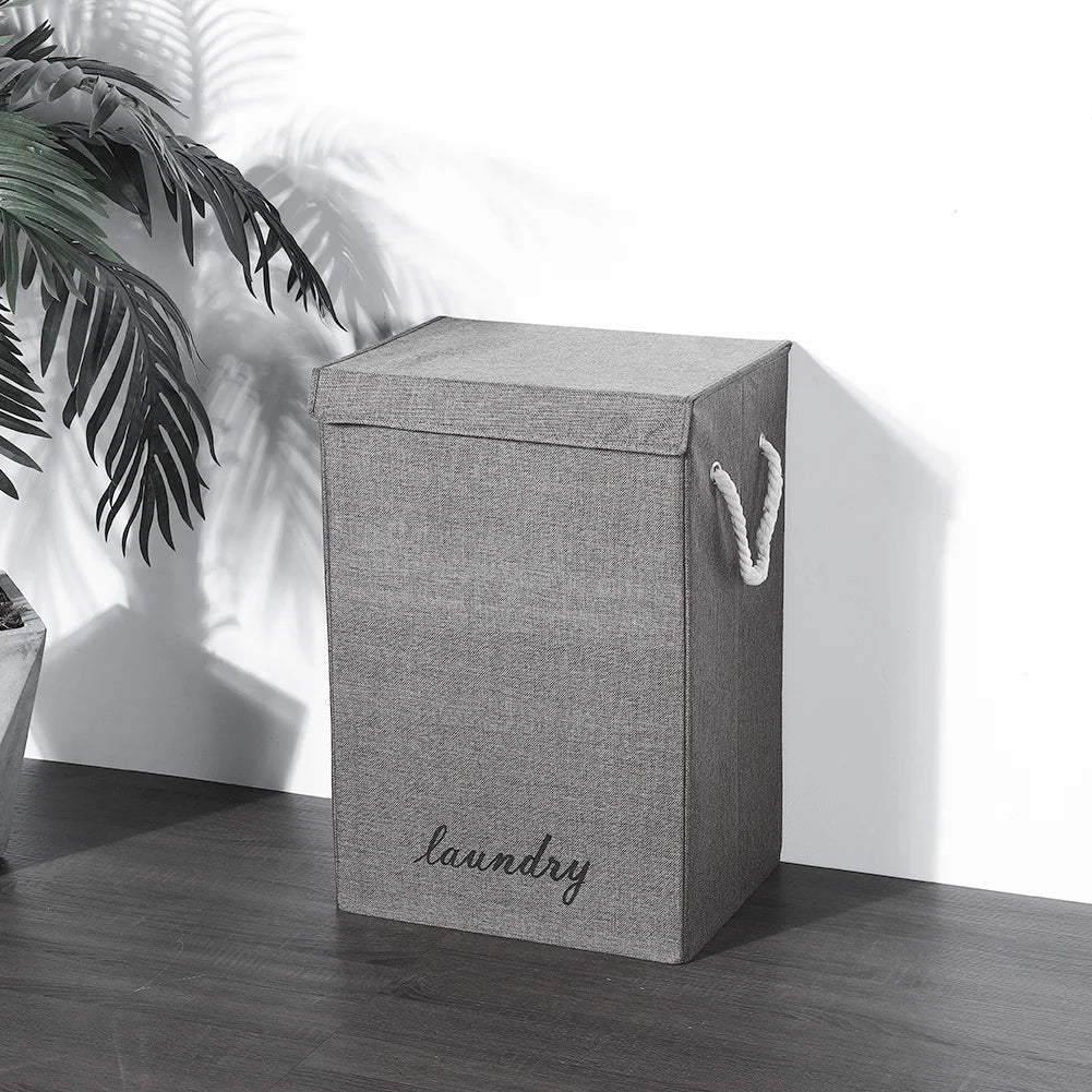 Linen Foldable Laundry Basket Clothes Storage Bag with Lid - petguardiansupplies