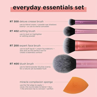 Everyday Essentials 6pcs SET Makeup Sponge Kit with Brushes and Blender for Foundation Eyeshadow and Powder Compact and Portable - petguardiansupplies